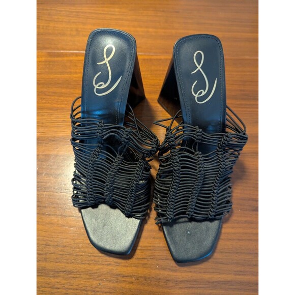 Sam Edelman Laurette Black Block Heel Slip On Sandals Size 8.5 Pre Owned - Picture 2 of 6